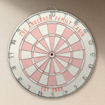 Personalized Family Name Custom Pink Game Room  Dartbord<br><div class="desc">Add a pop of personality to your game room with this personalized pink coral dartboard, customized with your family name and established year. The warm coral-pink palette brings a playful, modern twist to a classic dartboard design—perfect for lake houses, beach homes, Palm Springs–inspired spaces, and stylish game rooms. Both functional...</div>
