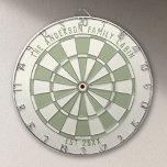 Personalized Family Name Custom Sage Game Room  Dartbord<br><div class="desc">Elevate your game room with this personalized sage green dartboard, customized with your family name and established year. The soft, earthy sage palette gives this classic dartboard a calm, modern-rustic feel—perfect for cabins, mountain homes, lake houses, and thoughtfully styled man caves. Designed to be both functional and decorative, it’s a...</div>