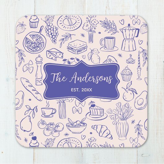 Personalized Family Name Cute Hand Drawn Food Kartonnen Onderzetters