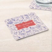 Personalized Family Name Cute Hand Drawn Food Kartonnen Onderzetters (Schuin)
