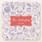 Personalized Family Name Cute Hand Drawn Food Kartonnen Onderzetters (Voorkant)