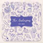 Personalized Family Name Cute Hand Drawn Food Kartonnen Onderzetters (Voorkant)