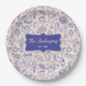 Personalized Family Name Cute Hand Drawn Food Papieren Bordje (Voorkant)