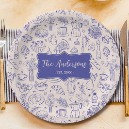 Personalized Family Name Cute Hand Drawn Food Papieren Bordje