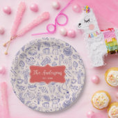 Personalized Family Name Cute Hand Drawn Food Papieren Bordje (Feest)