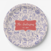 Personalized Family Name Cute Hand Drawn Food Papieren Bordje (Voorkant)