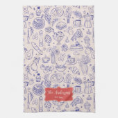 Personalized Family Name Cute Hand Drawn Food Theedoek (Verticaal)