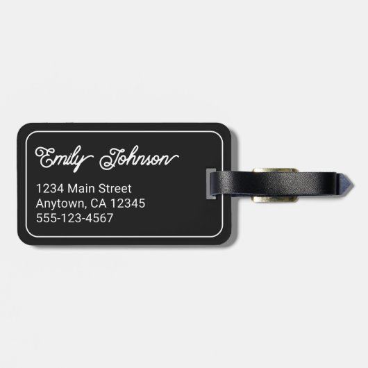 Personalized Family Name in Elegant Script Black Bagagelabel (Achterkant horizontaal)
