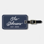 Personalized Family Name in Elegant Script Navy Bagagelabel (Voorkant horizontaal)