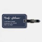 Personalized Family Name in Elegant Script Navy Bagagelabel (Achterkant horizontaal)