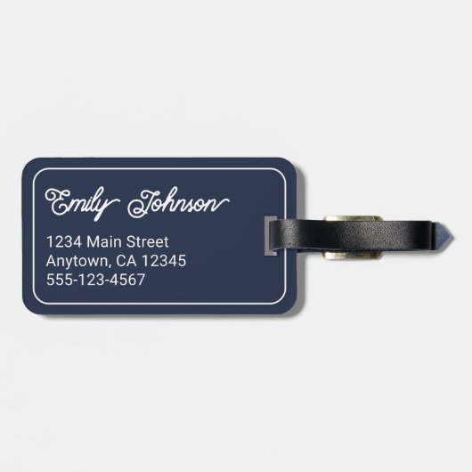 Personalized Family Name in Elegant Script Navy Bagagelabel (Achterkant horizontaal)