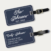 Personalized Family Name in Elegant Script Navy Bagagelabel