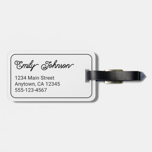 Personalized Family Name in Elegant Script White Bagagelabel (Achterkant horizontaal)