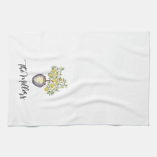 Personalized Family Name Lemon Topiary Theedoek (Horizontaal)