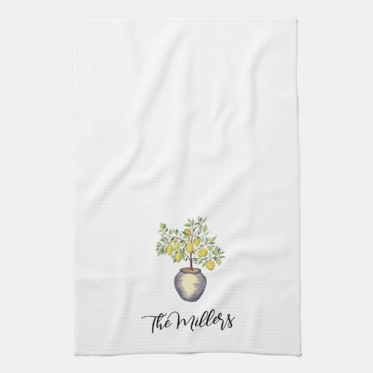 Personalized Family Name Lemon Topiary Theedoek (Verticaal)