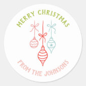 Personalized Family Name Merry Christmas Bauble Ronde Sticker (Voorkant)