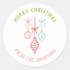 Personalized Family Name Merry Christmas Bauble Ronde Sticker