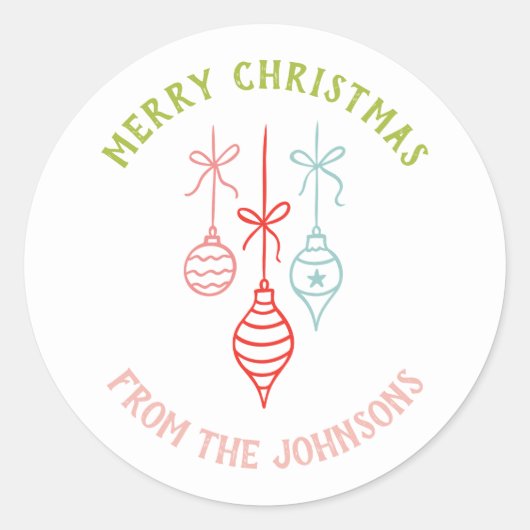 Personalized Family Name Merry Christmas Bauble Ronde Sticker (Voorkant)