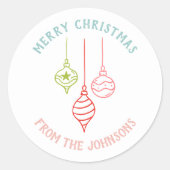 Personalized Family Name Merry Christmas Bauble Ronde Sticker (Voorkant)