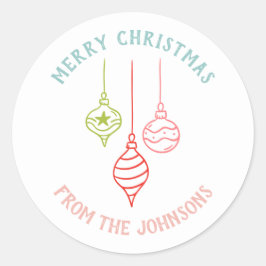 Personalized Family Name Merry Christmas Bauble Ronde Sticker