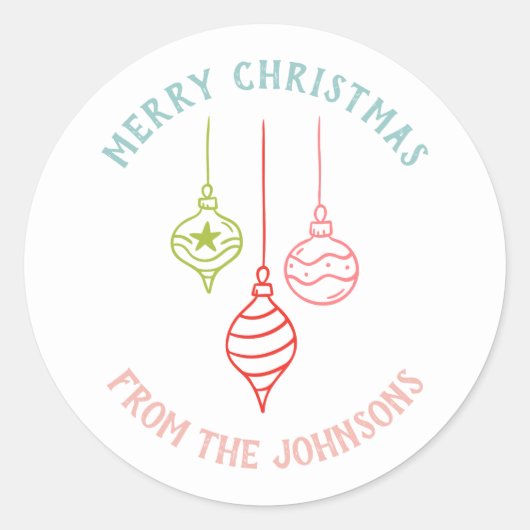 Personalized Family Name Merry Christmas Bauble Ronde Sticker (Voorkant)