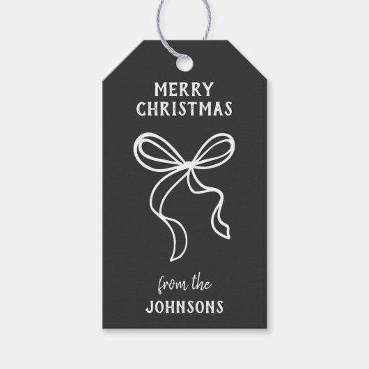 Personalized Family Name Merry Christmas Bow Cadeaulabel (Voorkant)