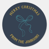 Personalized Family Name Merry Christmas Bow Ronde Sticker (Voorkant)