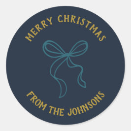 Personalized Family Name Merry Christmas Bow Ronde Sticker