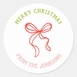 Personalized Family Name Merry Christmas Bow Ronde Sticker