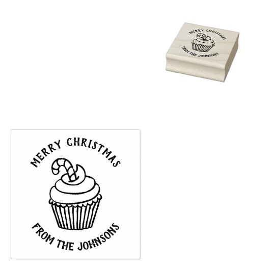 Personalized Family Name Merry Christmas Cupcake Rubberstempel (Gestempeld)
