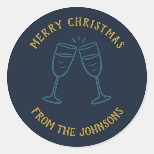 Personalized Family Name Merry Christmas Drinks Ronde Sticker (Voorkant)