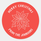 Personalized Family Name Merry Christmas Flower Ronde Sticker (Voorkant)