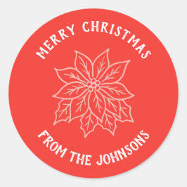 Personalized Family Name Merry Christmas Flower Ronde Sticker