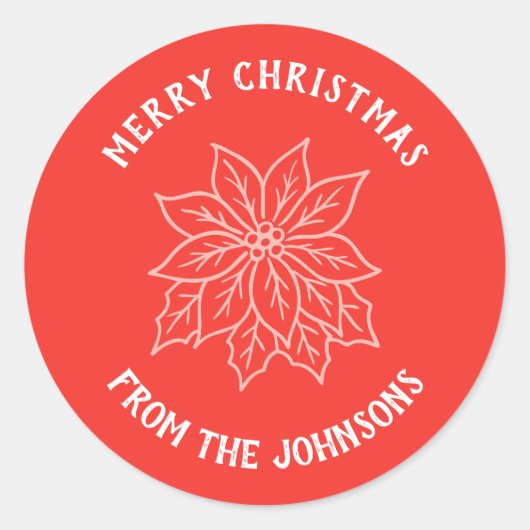 Personalized Family Name Merry Christmas Flower Ronde Sticker (Voorkant)