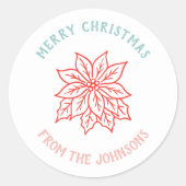 Personalized Family Name Merry Christmas Flower Ronde Sticker (Voorkant)