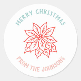Personalized Family Name Merry Christmas Flower Ronde Sticker