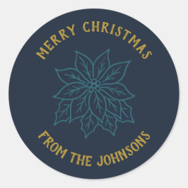 Personalized Family Name Merry Christmas Flower Ronde Sticker