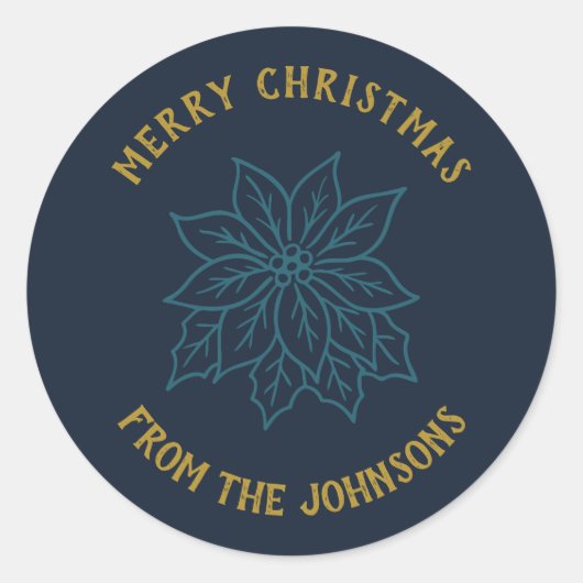 Personalized Family Name Merry Christmas Flower Ronde Sticker (Voorkant)