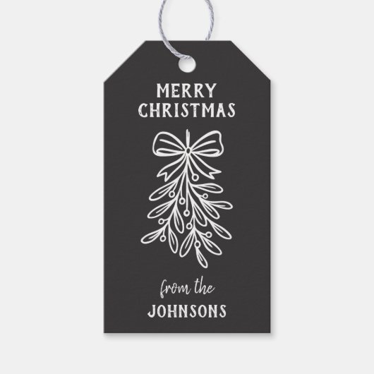 Personalized Family Name Merry Christmas Mistletoe Cadeaulabel (Voorkant)