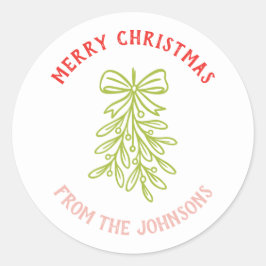 Personalized Family Name Merry Christmas Mistletoe Ronde Sticker