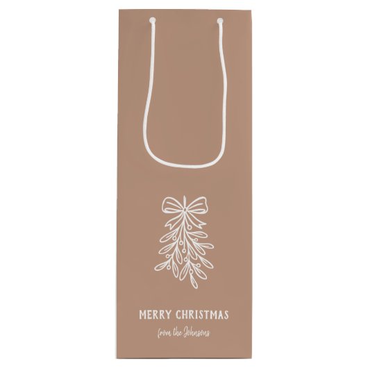 Personalized Family Name Merry Christmas Mistletoe Wijn Cadeautas (Voorkant)