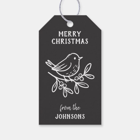 Personalized Family Name Merry Christmas Robin Cadeaulabel (Voorkant)
