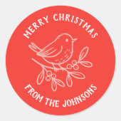 Personalized Family Name Merry Christmas Robin Ronde Sticker (Voorkant)