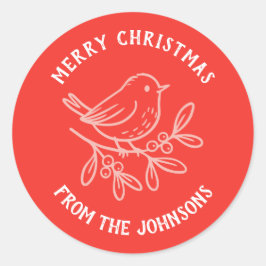 Personalized Family Name Merry Christmas Robin Ronde Sticker
