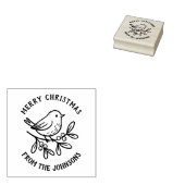 Personalized Family Name Merry Christmas Robin Rubberstempel (Gestempeld)