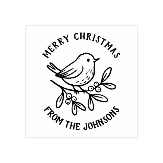 Personalized Family Name Merry Christmas Robin Rubberstempel (Afrduk)