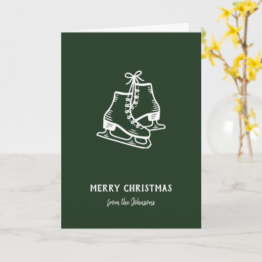 Personalized Family Name Merry Christmas Skates Kaart (Gele Bloem)
