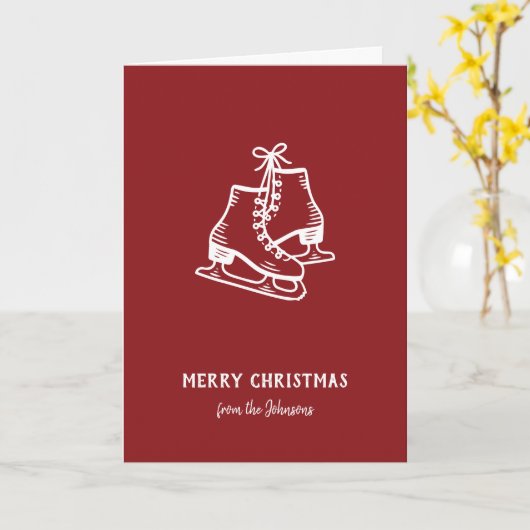 Personalized Family Name Merry Christmas Skates Kaart (Gele Bloem)