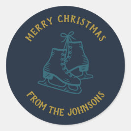Personalized Family Name Merry Christmas Skates Ronde Sticker