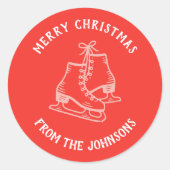 Personalized Family Name Merry Christmas Skates Ronde Sticker (Voorkant)